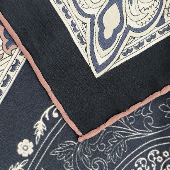 EMILYA Silk Scarf Geometric Floral Rolled Hem Navy Blue Purple NWT 40x41” - Picture 10 of 13